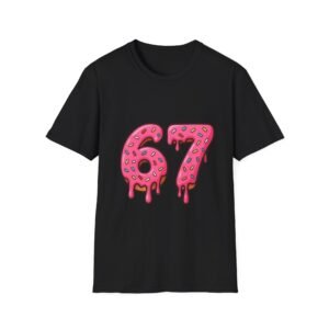 Dripping Pink Donut Numbers 67 T-Shirt | Melting Sprinkles Design