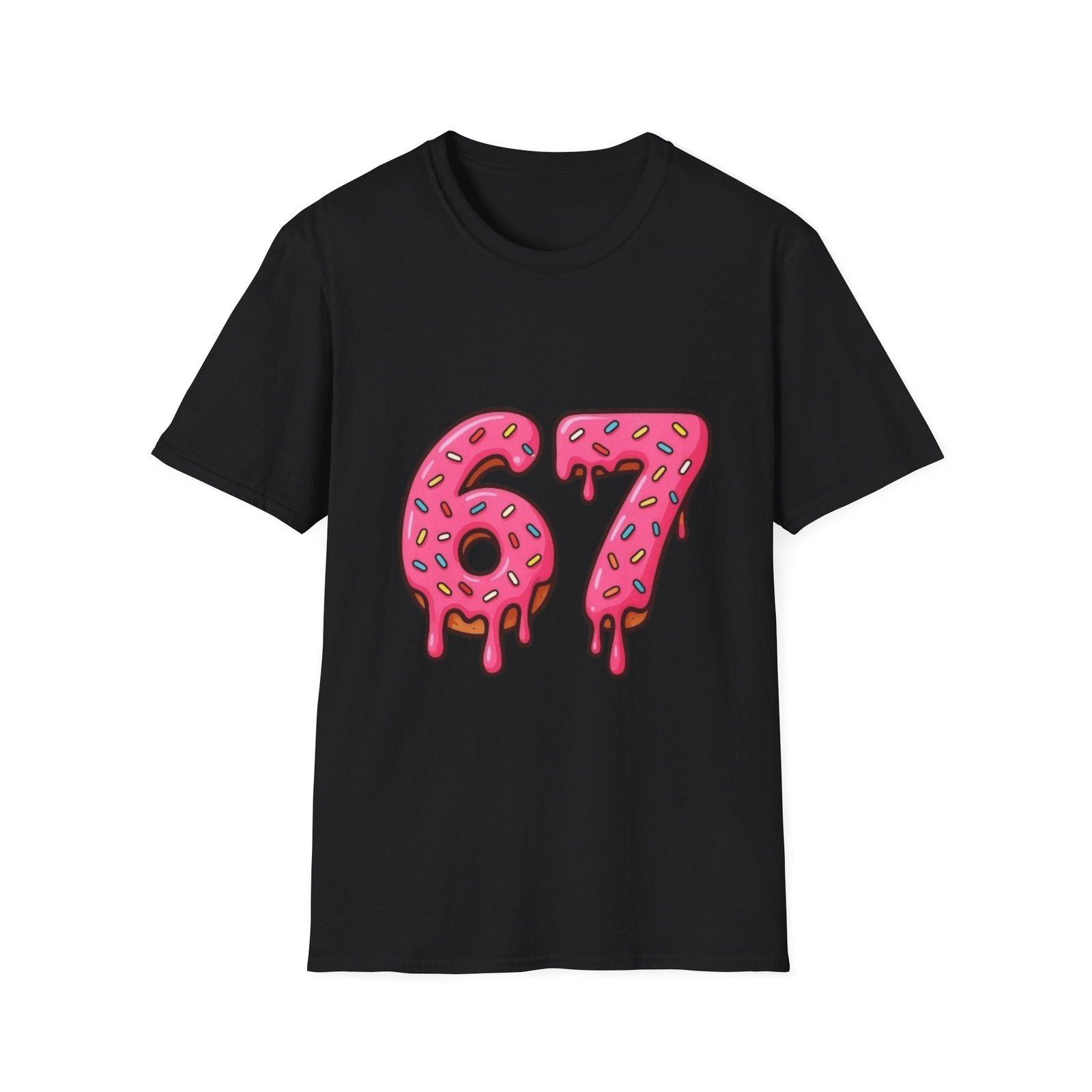 Dripping Pink Donut Numbers 67 T-Shirt | Melting Sprinkles Design