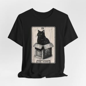Tarot Cat The Hermit T-Shirt | Black Cat Tarot Illustration