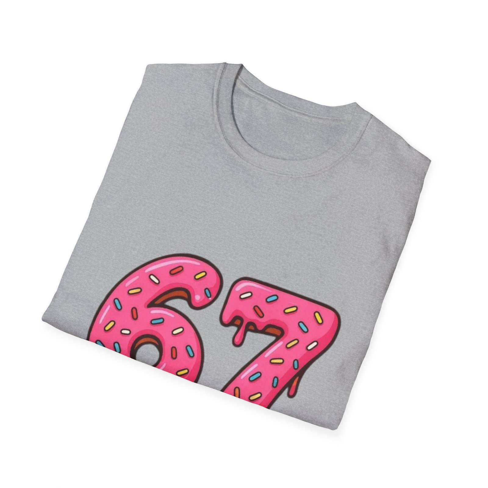 Dripping Pink Donut Numbers 67 T-Shirt | Melting Sprinkles Design - Image 12