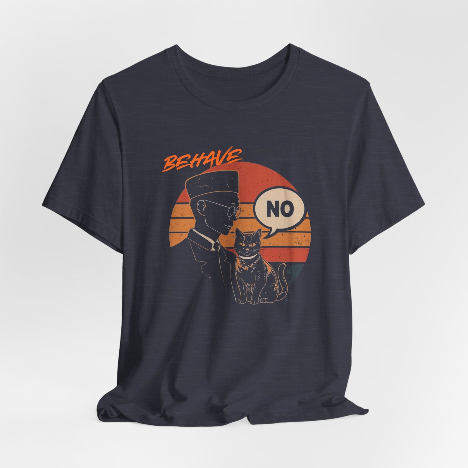 Behave No Cat tee | Retro Sunset Police Officer T-Shirt - Image 36