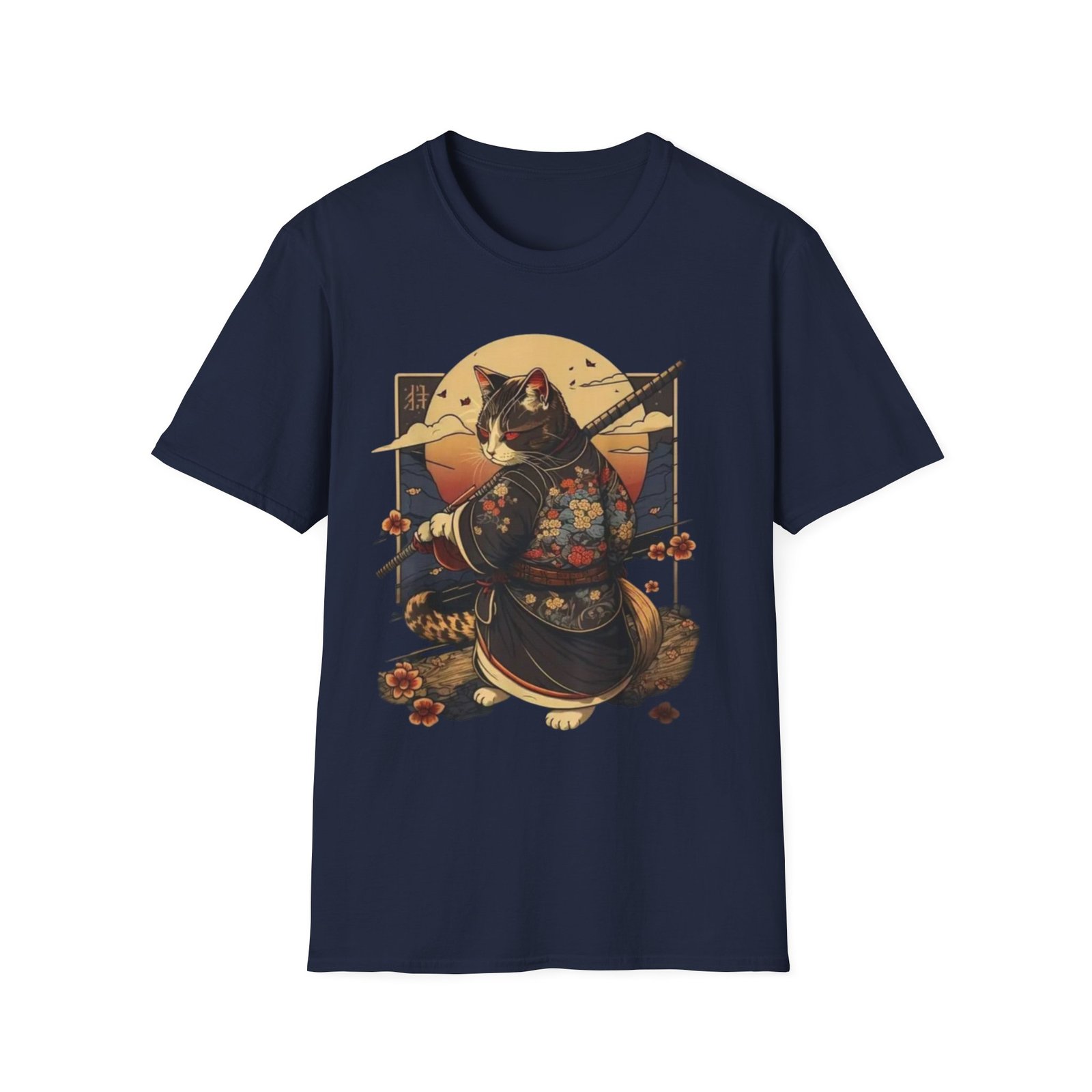 Samurai Cat Illustration T-Shirt | Japanese Kimono Cat Graphic Tee - Image 17