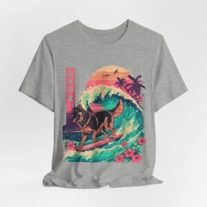 German Shepherd Dog Surfing T-Shirt — Retro Japanese Wave Graphic Tee