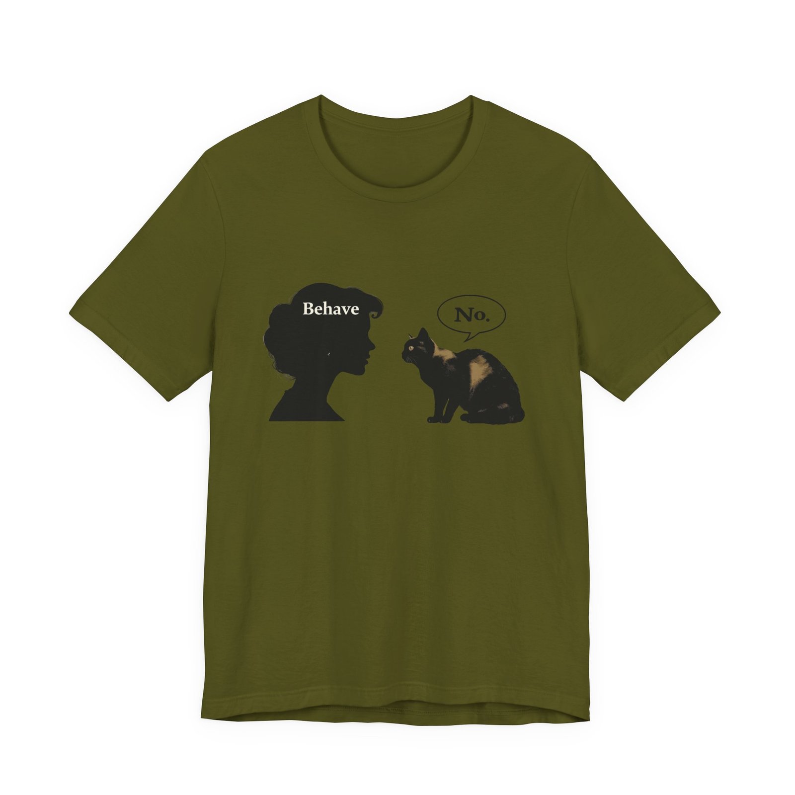 Woman Silhouette Saying "Behave" Cat Reply "No" Tee | Cat Humor T-Shirt - Image 25