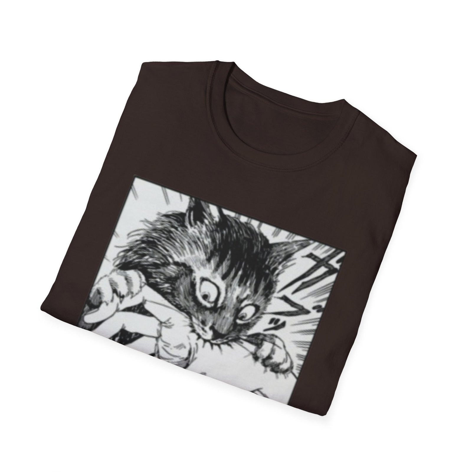 Scared Cat Manga Art T-Shirt | Black and White Illustration - Image 12