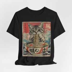 Vintage Cat Eating Ramen Tee, Cat Lover Gift, Funny T-Shirt, Cute Graphic Tee, Anime Apparel, Pet Enthusiast Wear