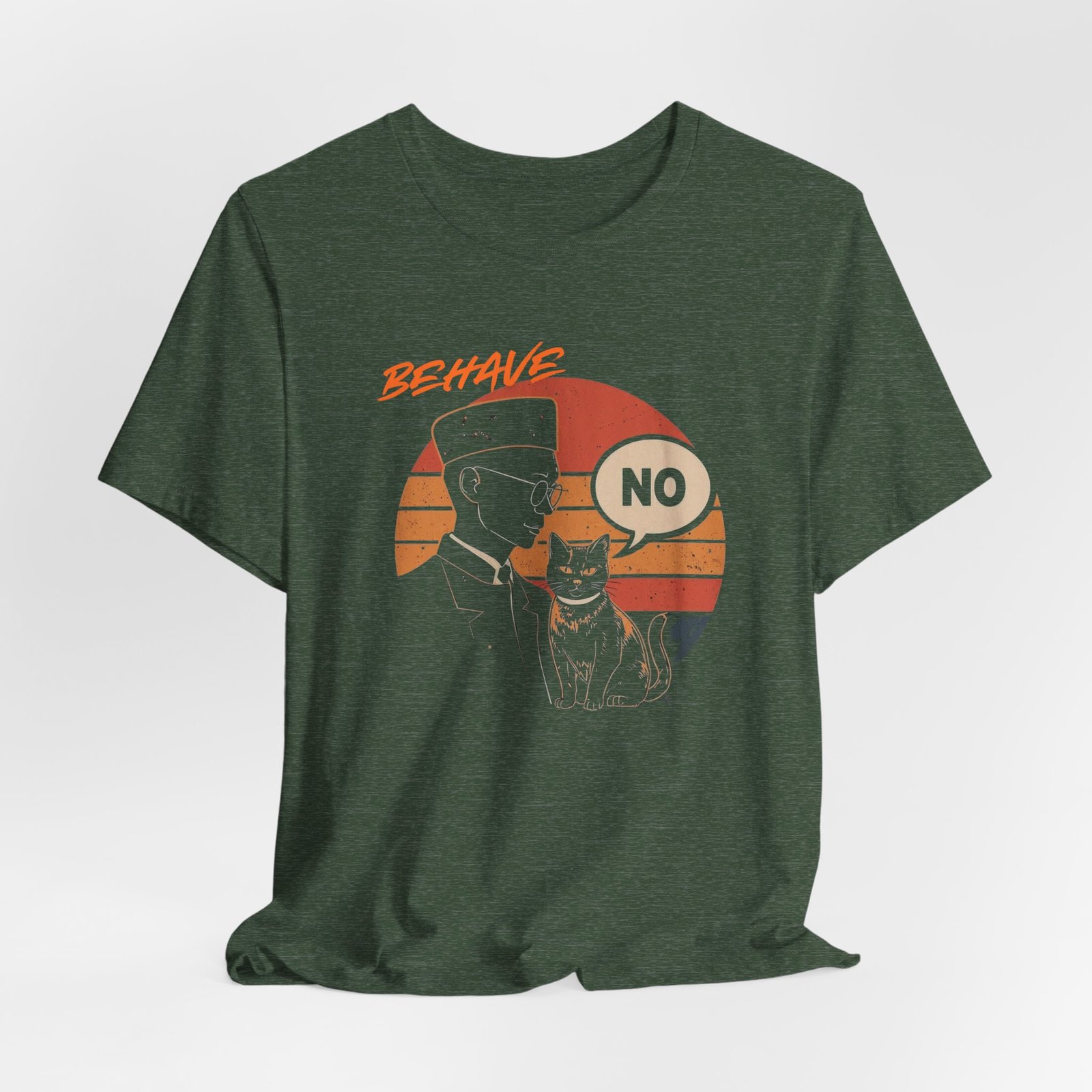 Behave No Cat tee | Retro Sunset Police Officer T-Shirt - Image 20