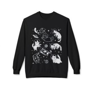 Space Cats Crewneck Sweatshirt | Floating Cat Galaxy Design