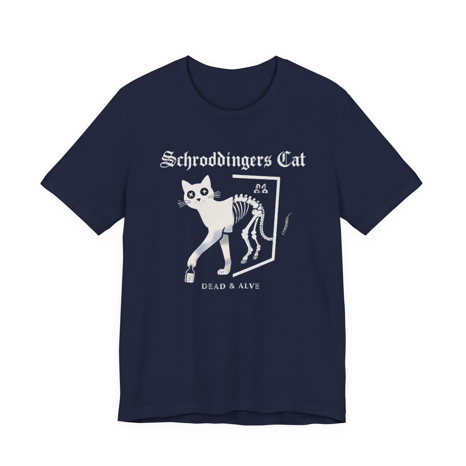 Schrodingers Cat skeleton illustration T-Shirt | Dead & Alive cat science tee - Image 21