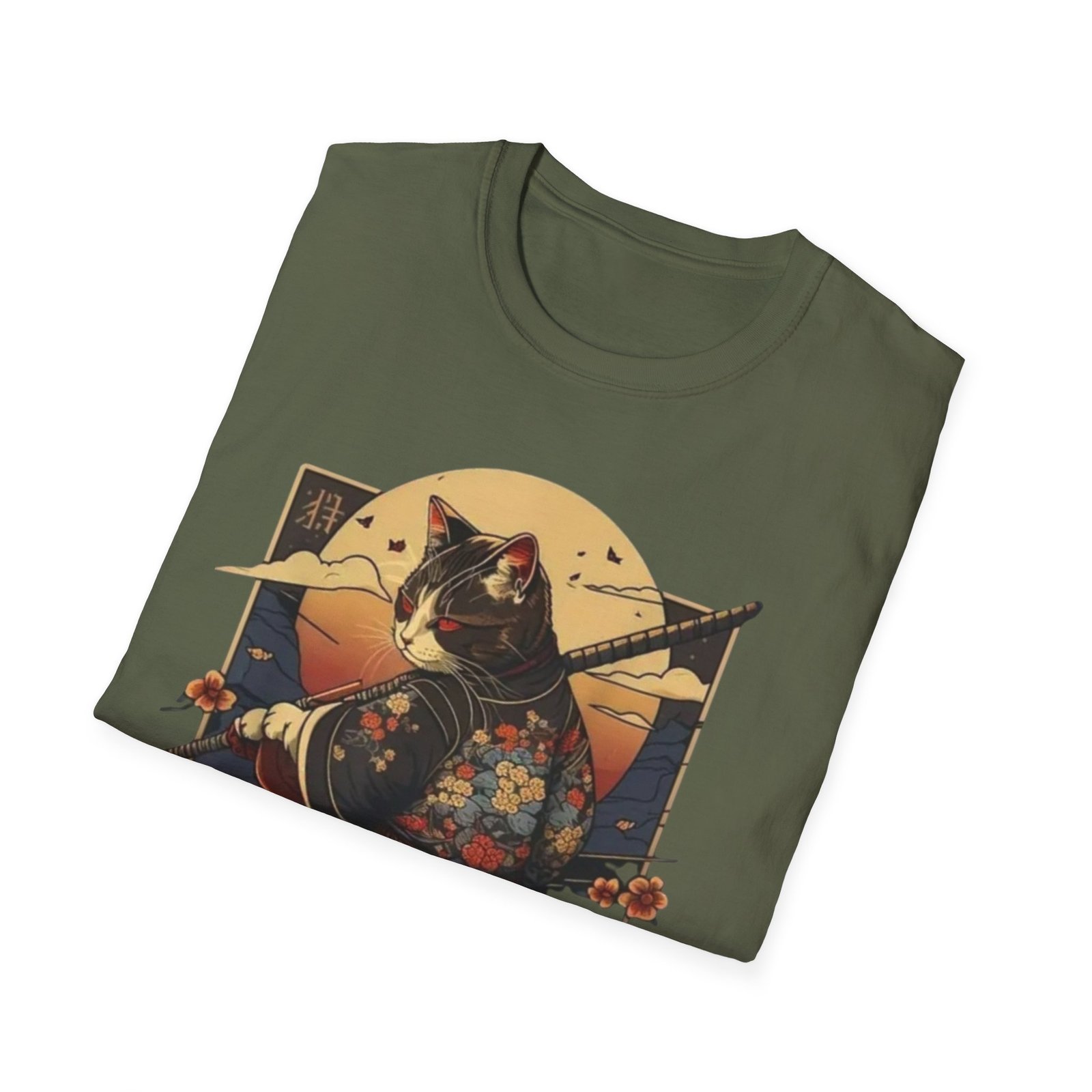 Samurai Cat Illustration T-Shirt | Japanese Kimono Cat Graphic Tee - Image 12