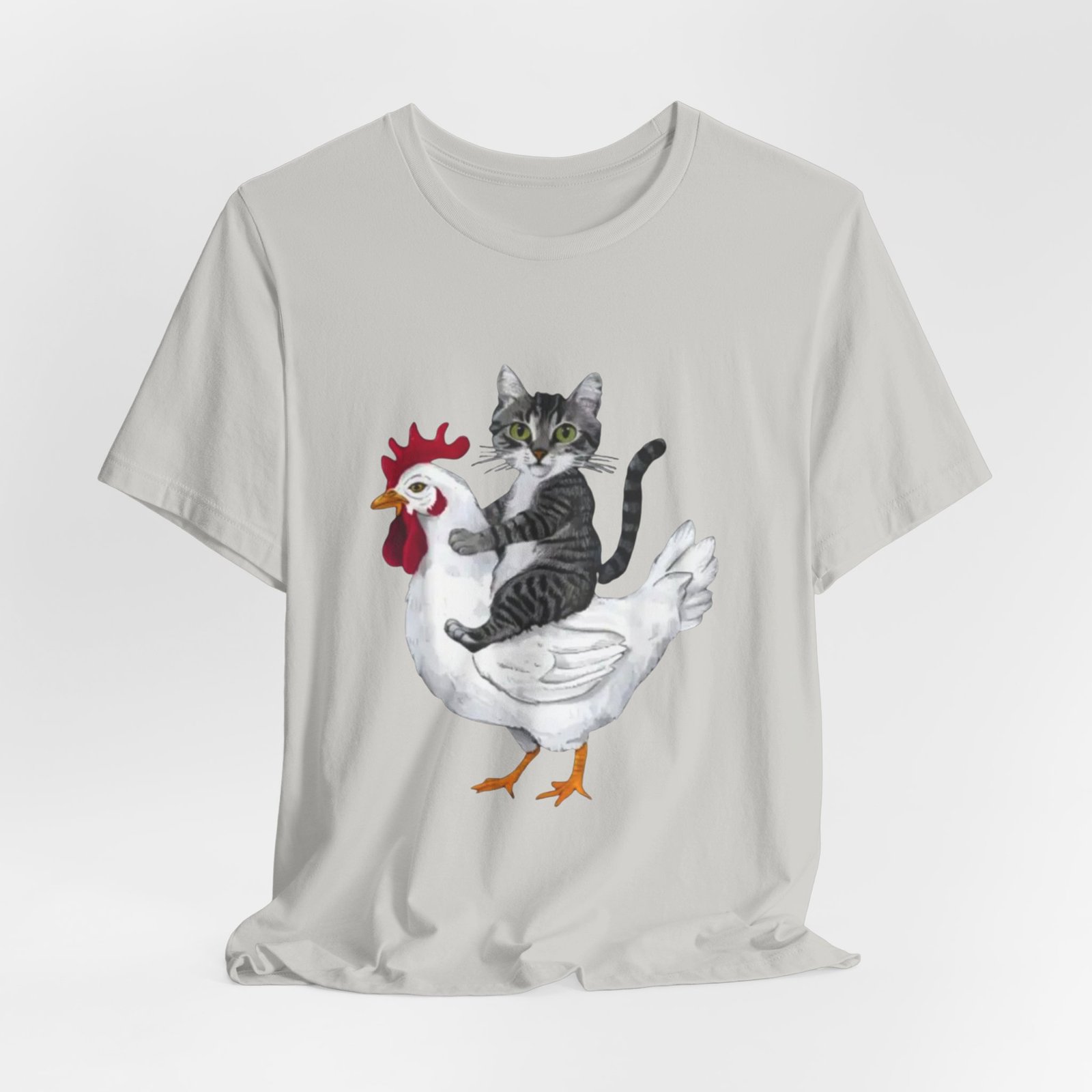 Cat Riding Chicken T-Shirt | Cute Animal Illustration Tee - Image 16