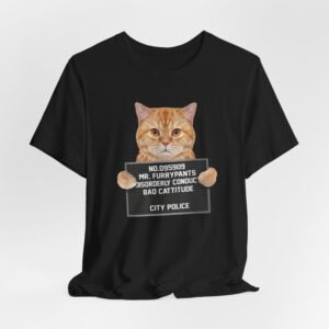 Mugshot Cat Graphic Tee | Cat Holding Police Booking Sign T-Shirt