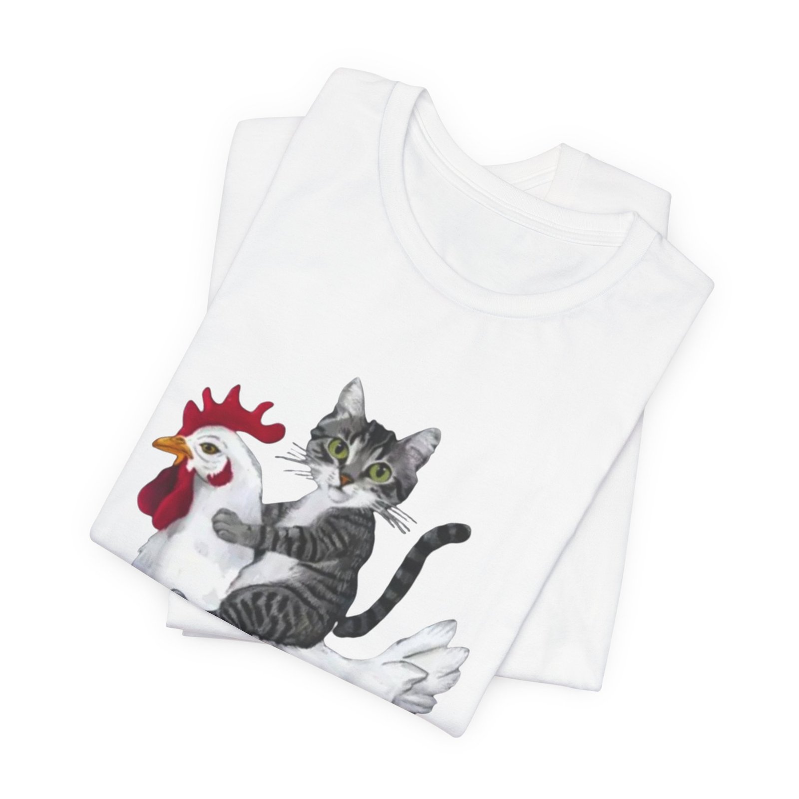 Cat Riding Chicken T-Shirt | Cute Animal Illustration Tee - Image 7