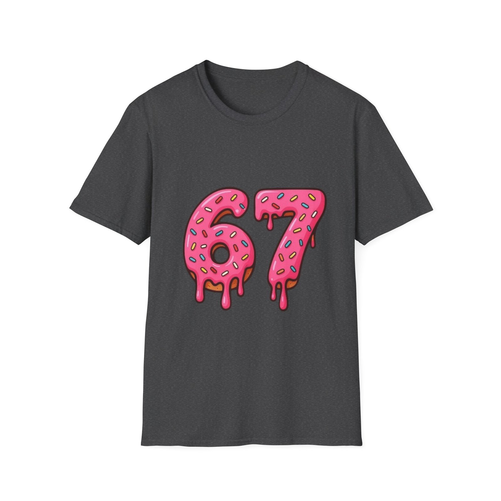 Dripping Pink Donut Numbers 67 T-Shirt | Melting Sprinkles Design - Image 21
