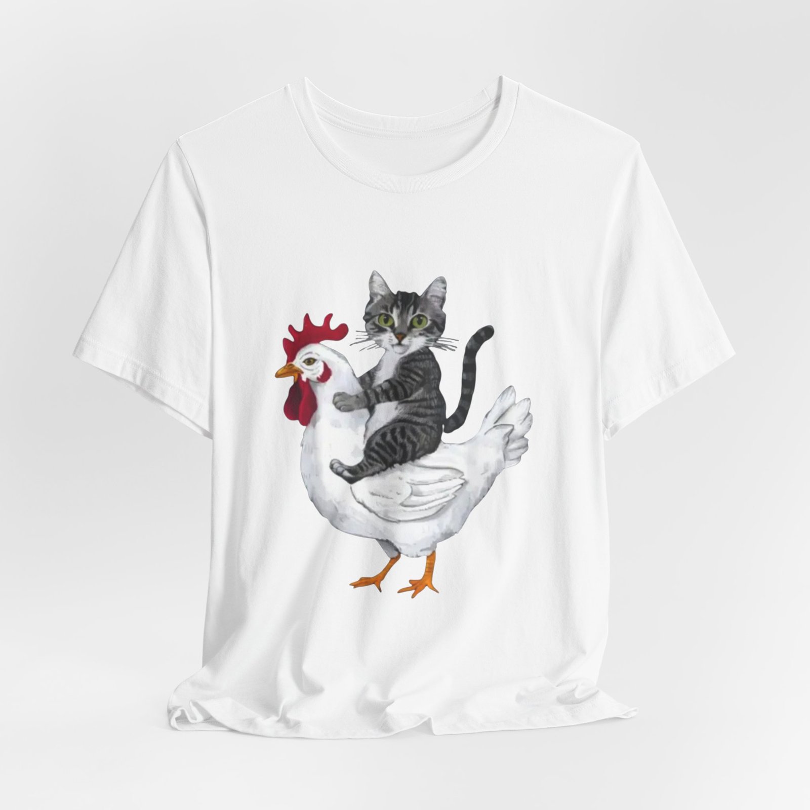 Cat Riding Chicken T-Shirt | Cute Animal Illustration Tee - Image 8