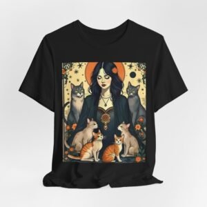 Mystic Woman with Cats T-Shirt | Witchy Cat Portrait Tee