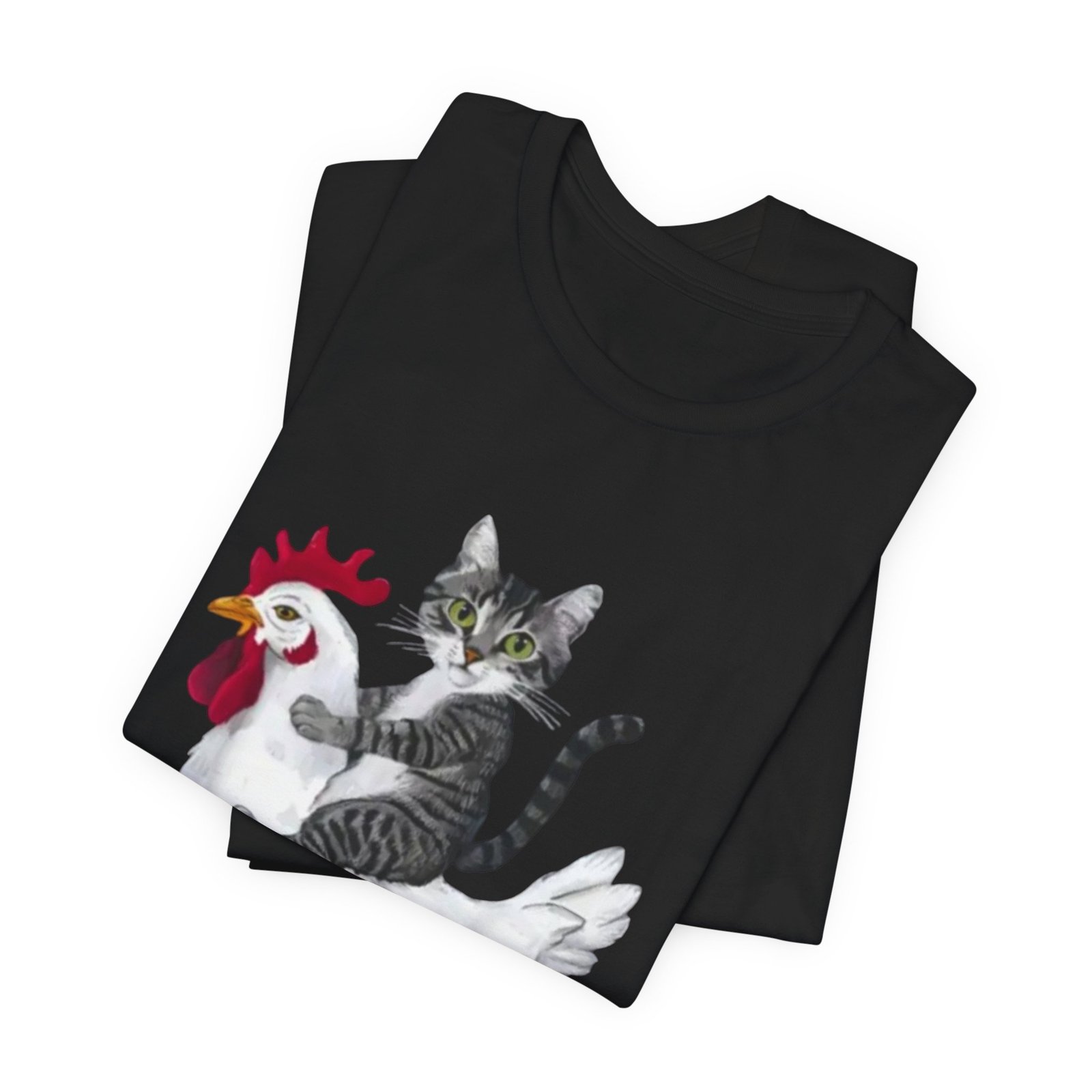 Cat Riding Chicken T-Shirt | Cute Animal Illustration Tee - Image 4