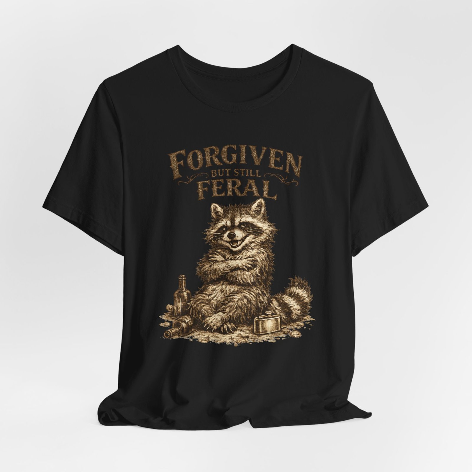 Forgiven But Still Feral raccoon tee | vintage illustration, humour
