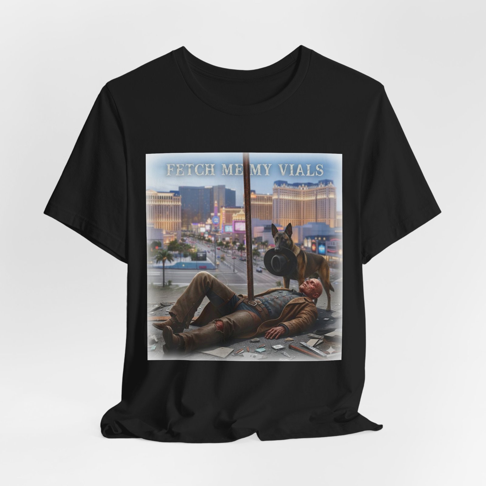 Fetch me my vials, Fallout Tee, Street Scene Graphic Tee — "Fetch Me My Vials" Retro Vegas Art Shirt - Image 14