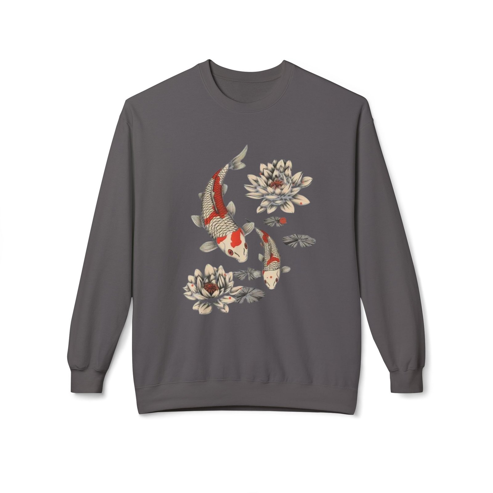 Koi Fish Lotus Crewneck Sweatshirt | Japanese Carp Floral Design - Image 17