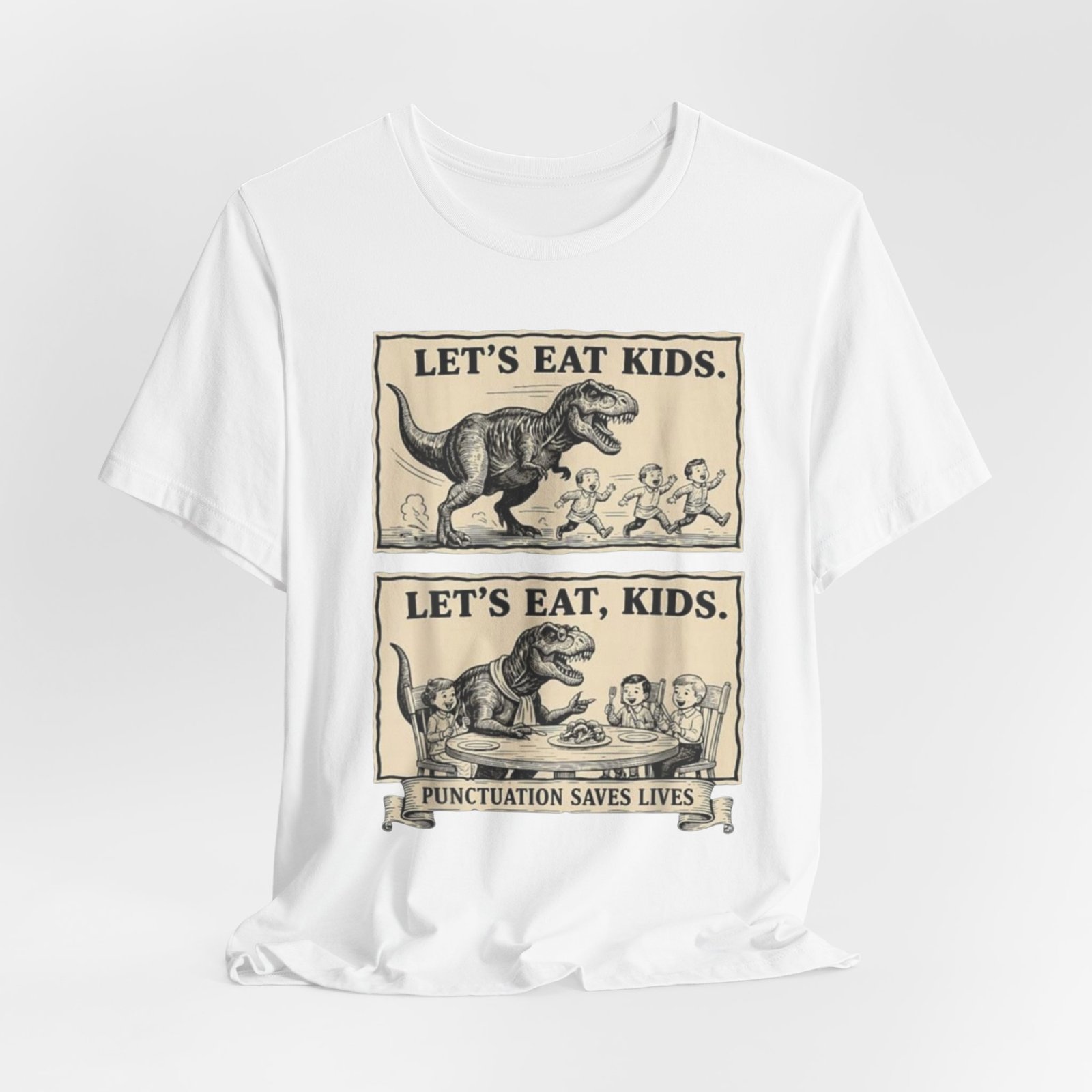 Punctuation Saves Lives comic panel Tee | Let's eat kids, Let's eat, kids design, English Teacher shirt - Image 8