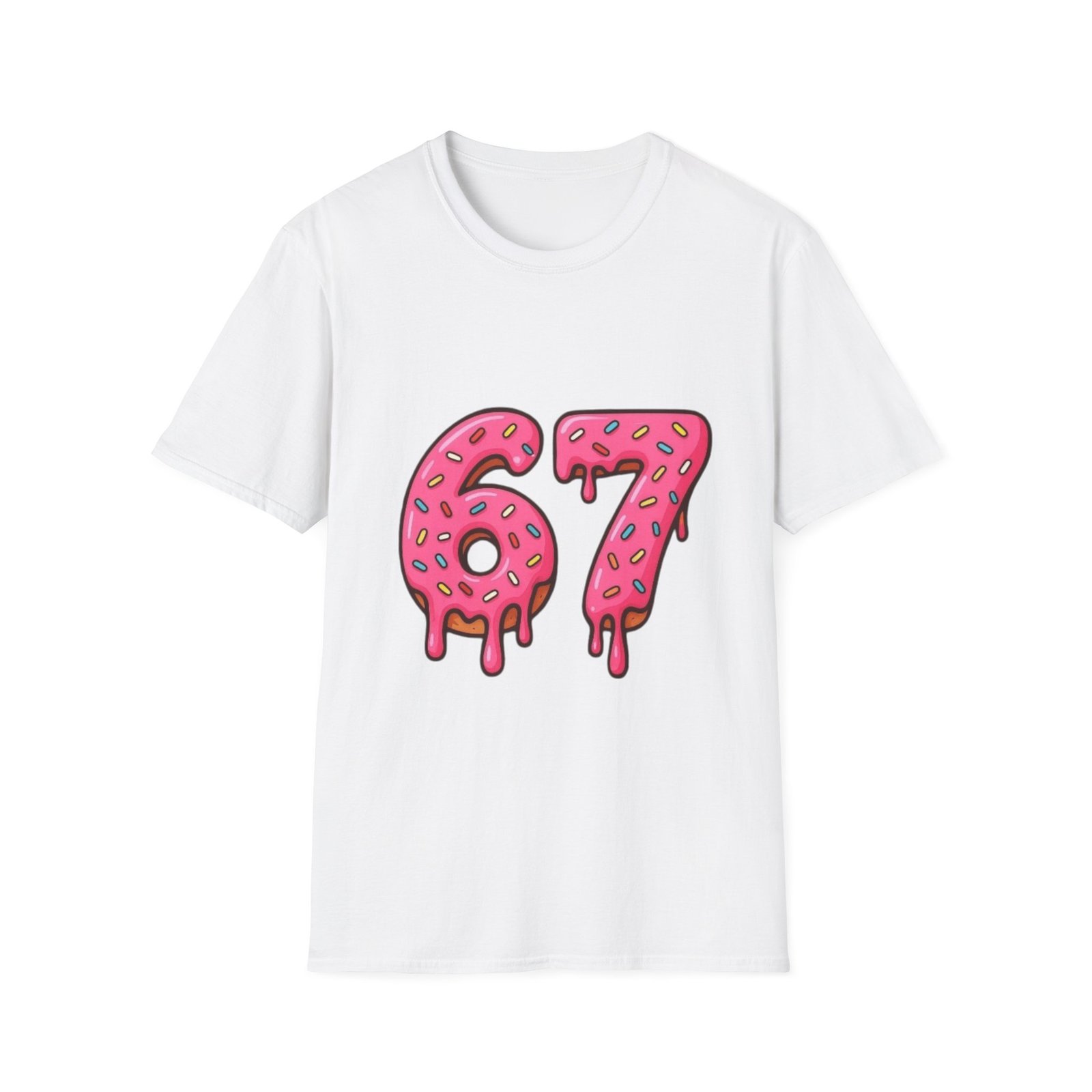 Dripping Pink Donut Numbers 67 T-Shirt | Melting Sprinkles Design - Image 5