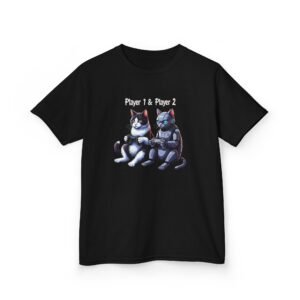 Player 1 & Player 2 Cat Gamers Kids Tee