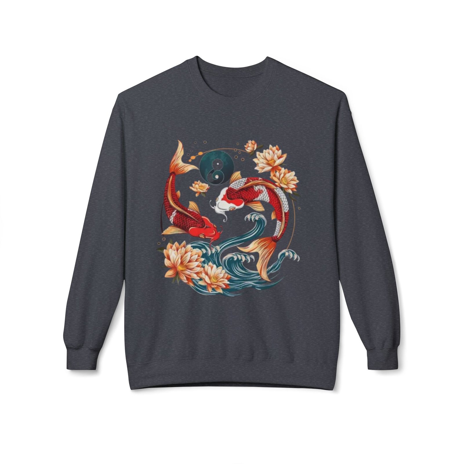 Koi Fish Yin Yang Crewneck Sweatshirt | Floral Watercolor - Image 13