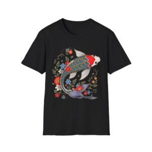 Koi Fish Floral Illustration T-Shirt | Japanese Carp Watercolor Design