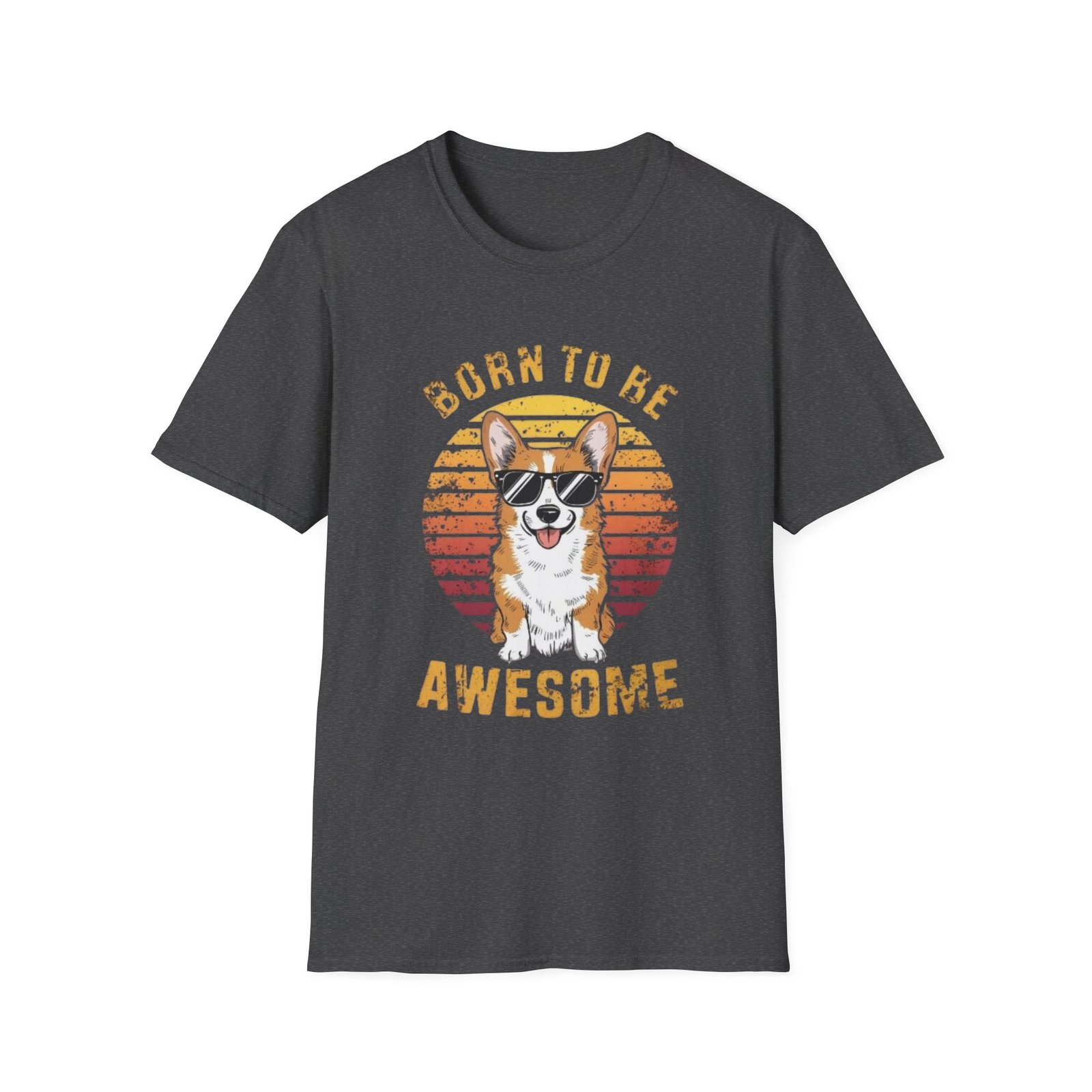 Corgi Sunglasses 'Born to Be Awesome' T-Shirt | Retro Sunset Dog Tee - Image 13