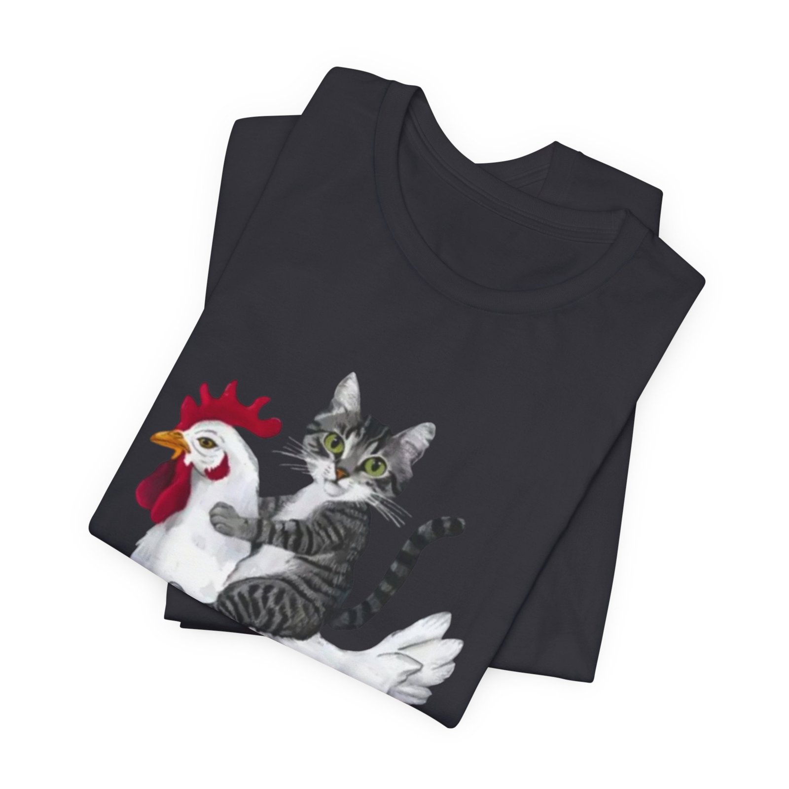 Cat Riding Chicken T-Shirt | Cute Animal Illustration Tee - Image 19