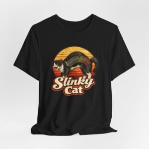 Slinky Cat graphic tee | Retro sunset cat design