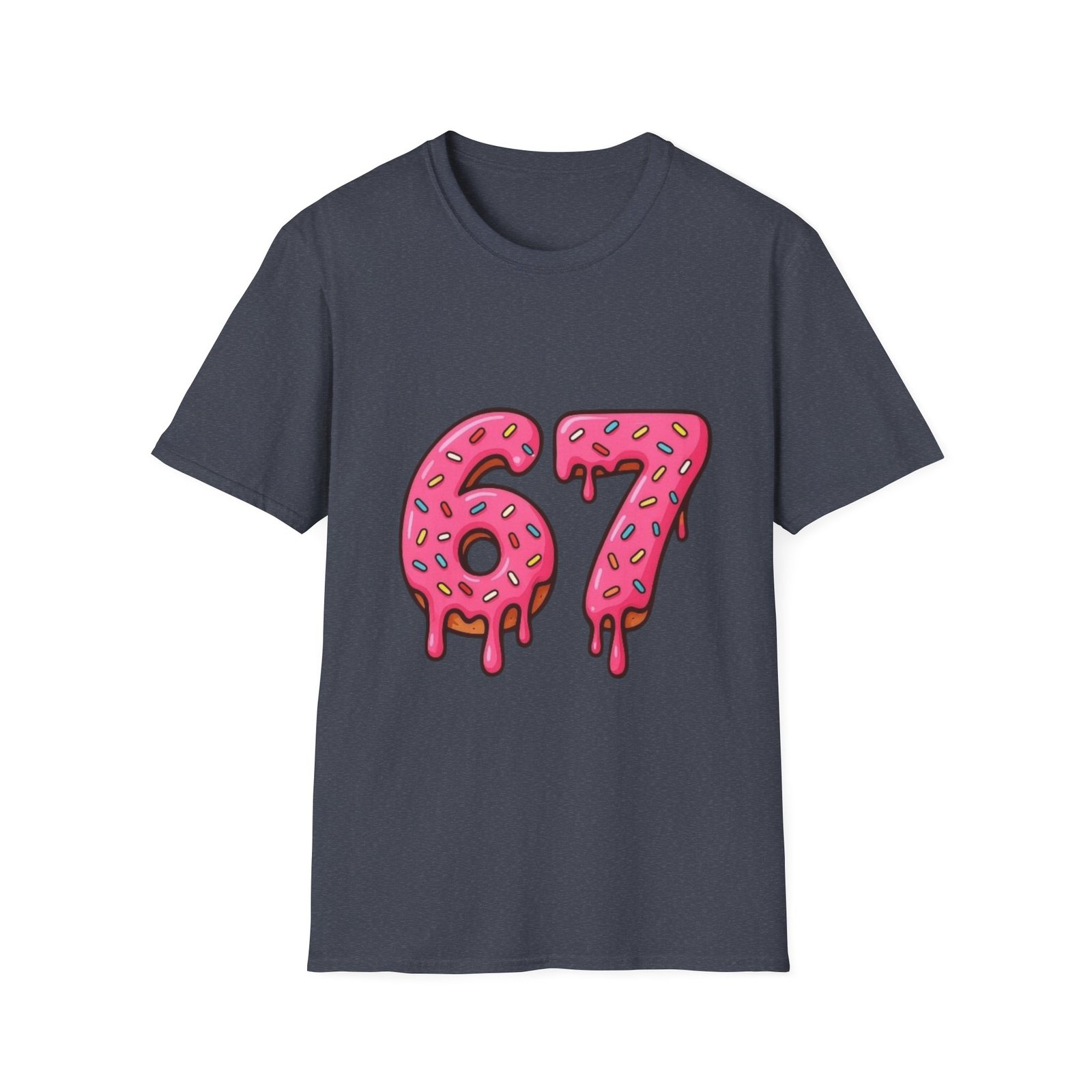 Dripping Pink Donut Numbers 67 T-Shirt | Melting Sprinkles Design - Image 25