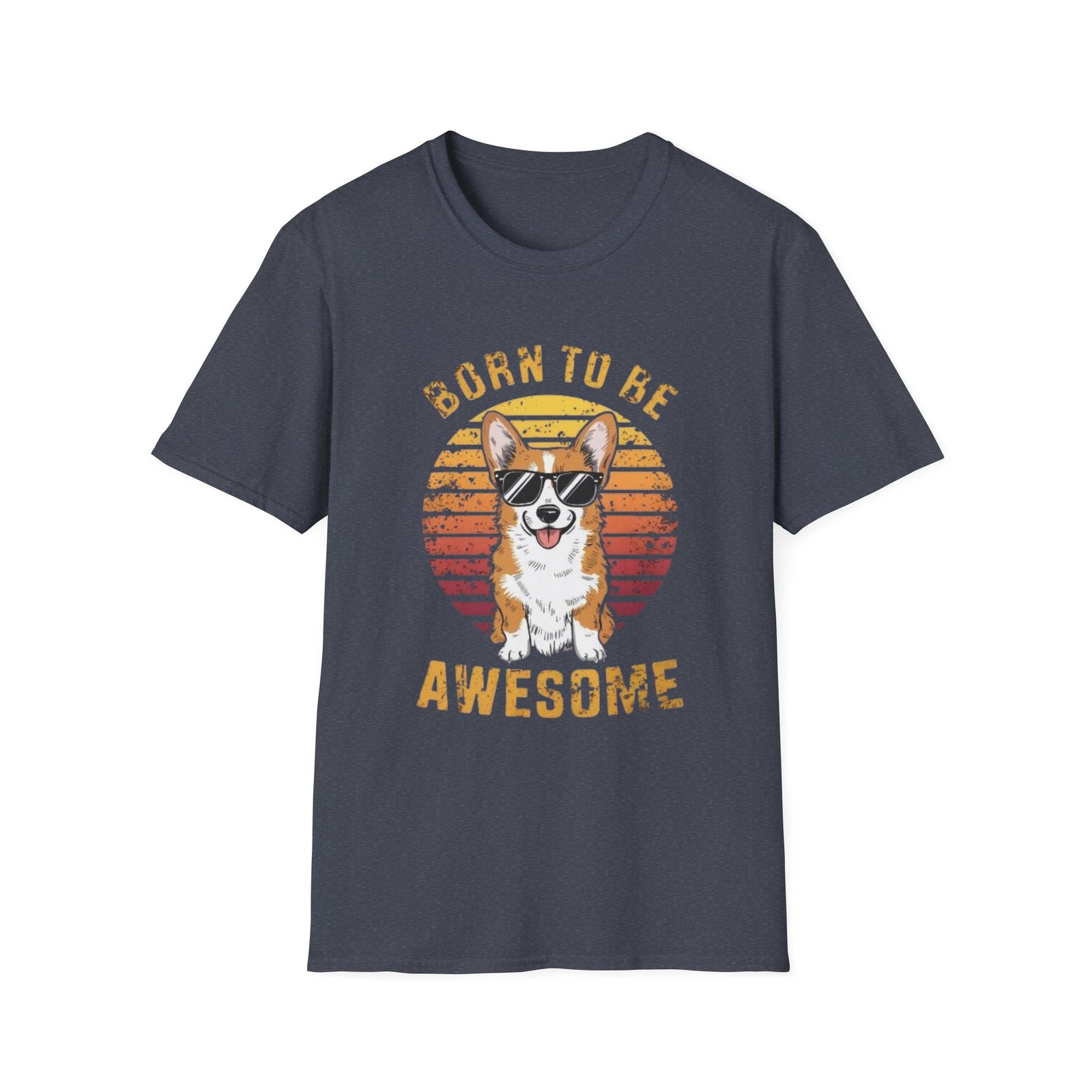 Corgi Sunglasses 'Born to Be Awesome' T-Shirt | Retro Sunset Dog Tee - Image 17