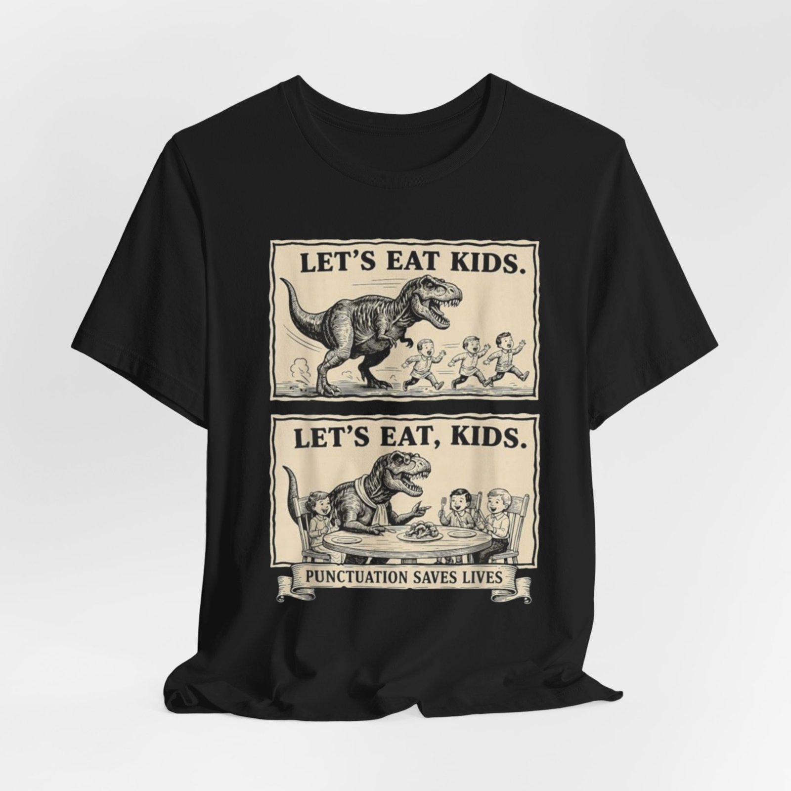 Punctuation Saves Lives comic panel Tee | Let's eat kids, Let's eat, kids design, English Teacher shirt