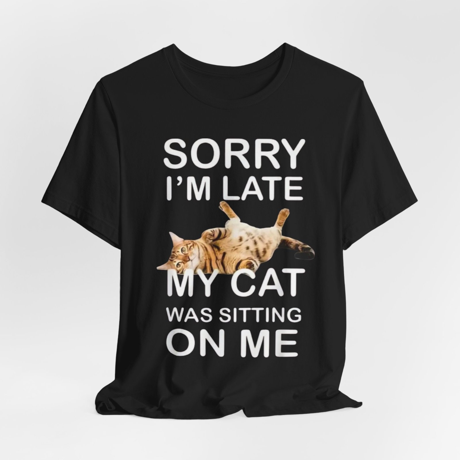 Sorry I'm Late My Cat Was Sitting On Me T-Shirt | Funny Cat Tee