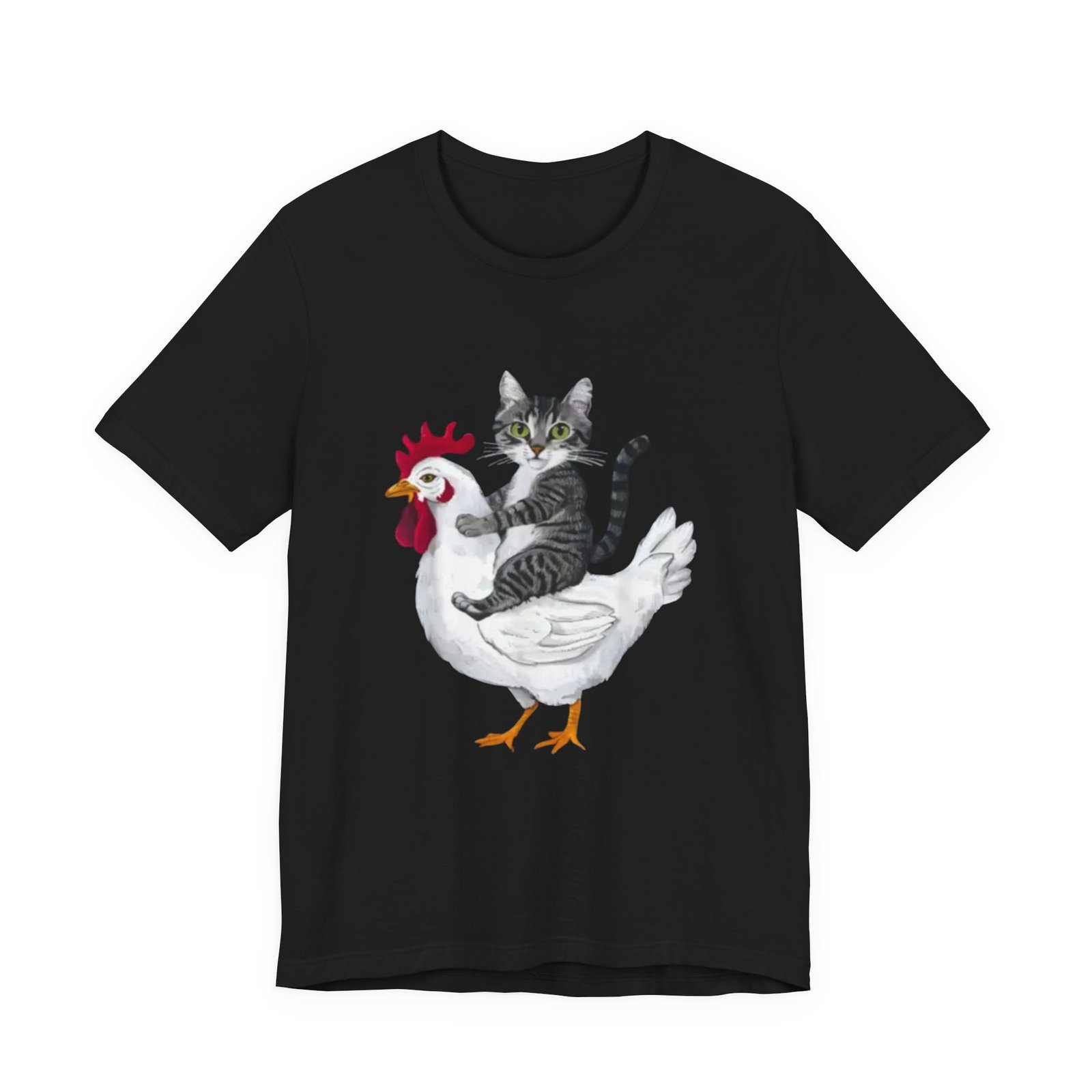 Cat Riding Chicken T-Shirt | Cute Animal Illustration Tee - Image 2