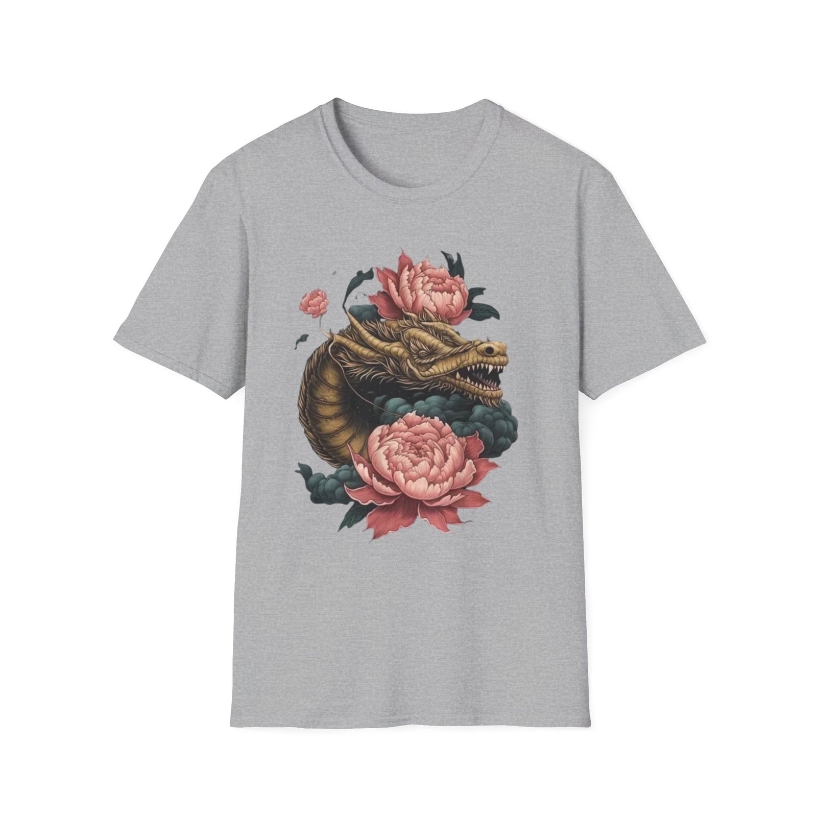 Dragon Head with Peonies T-Shirt | Floral Japanese Tattoo Inspired