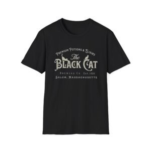 Vintage Black Cat Graphic T-Shirt, Witchy Shirt, Halloween Apparel, Softstyle Tee, Gift for Cat Lovers, Salem MA Merch