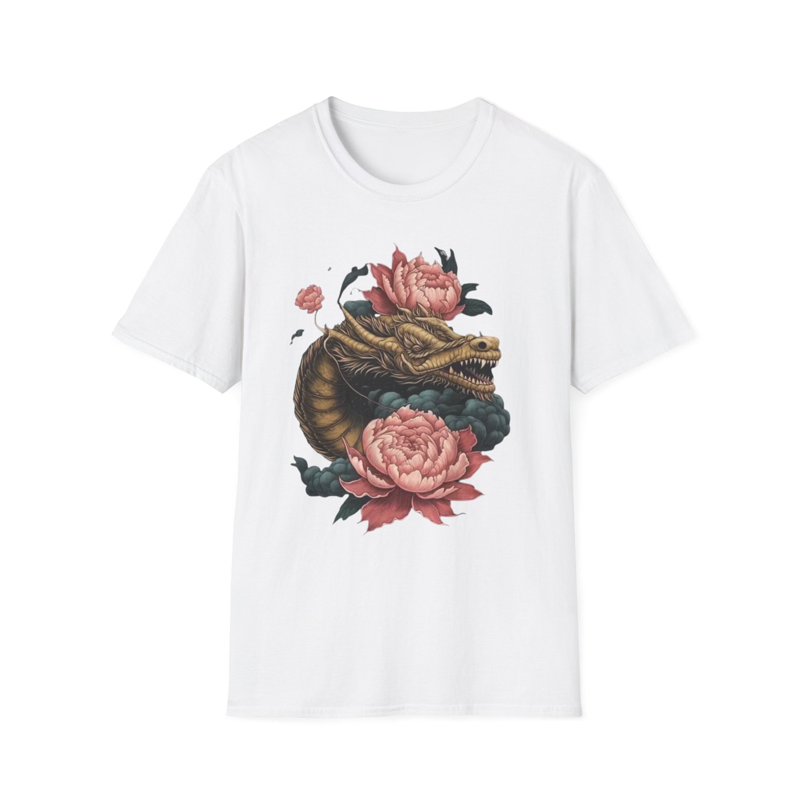 Dragon Head with Peonies T-Shirt | Floral Japanese Tattoo Inspired - Image 5