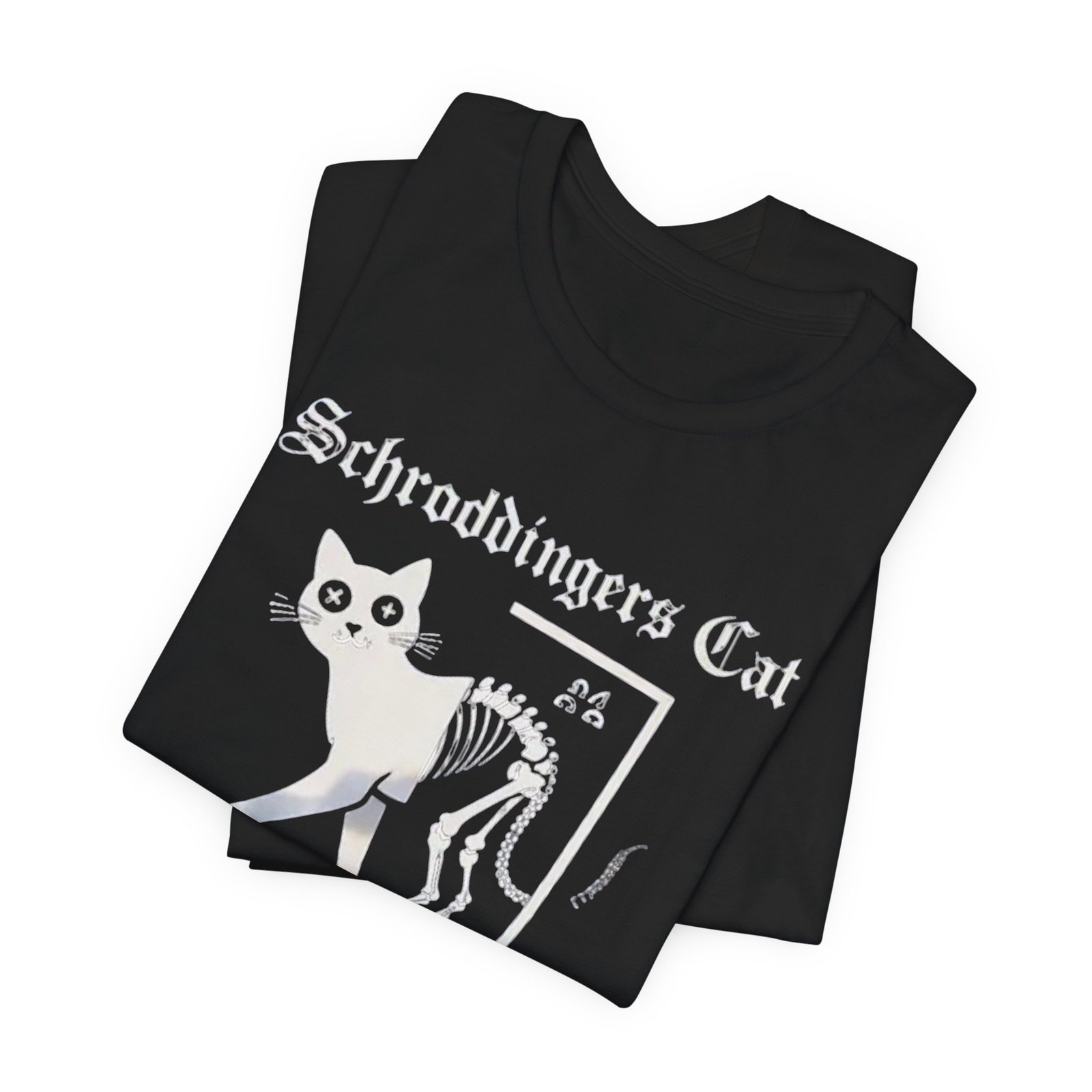Schrodingers Cat skeleton illustration T-Shirt | Dead & Alive cat science tee - Image 4