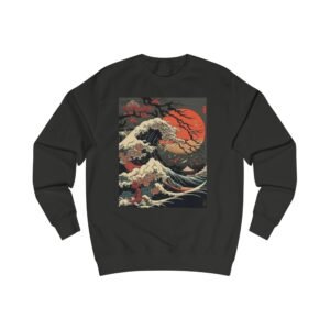 Japanese Wave Moon Sweatshirt | Hokusai Inspired Ocean Sunset