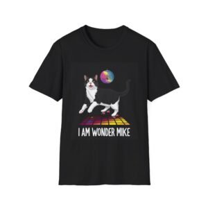 Skater Cat tee,I Am Wonder Mike Cat T-Shirt | Disco Dance Floor, Retro Rainbow Moon