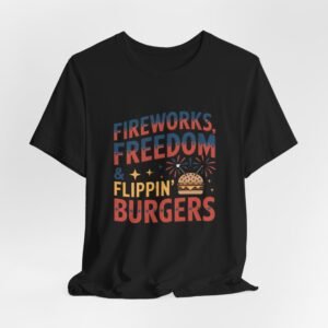 Patriotic Freedom Tee // Fireworks & Burgers Design, Summer BBQ Shirts, 4th of July Apparel, Unisex Casual Wear, Gift for America Lovers