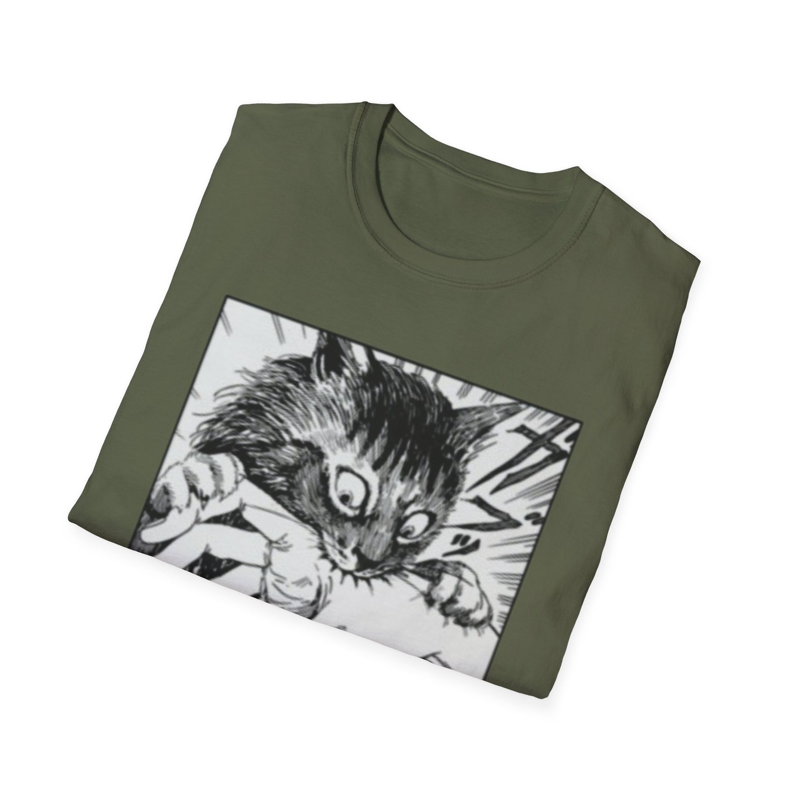 Scared Cat Manga Art T-Shirt | Black and White Illustration - Image 16