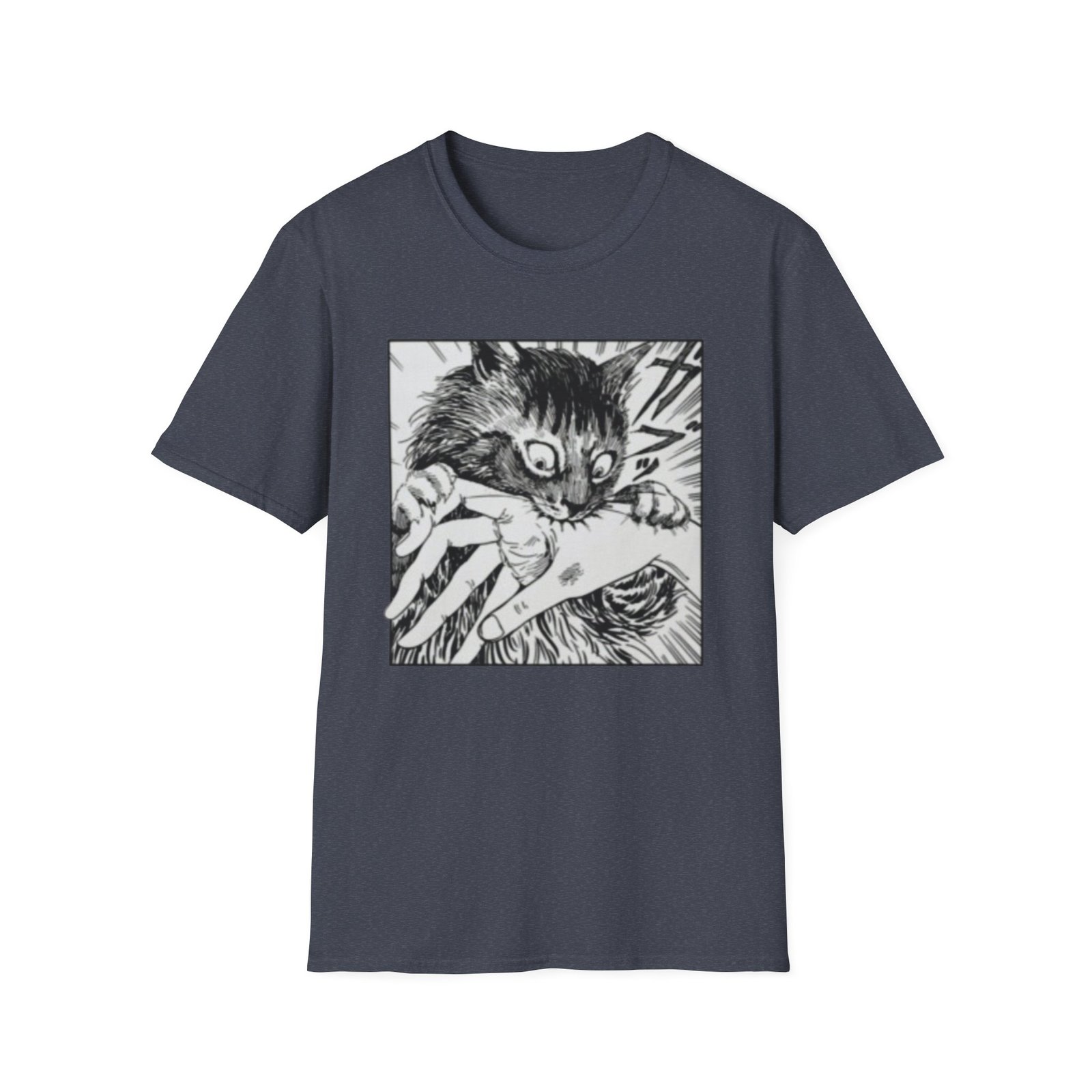 Scared Cat Manga Art T-Shirt | Black and White Illustration - Image 21