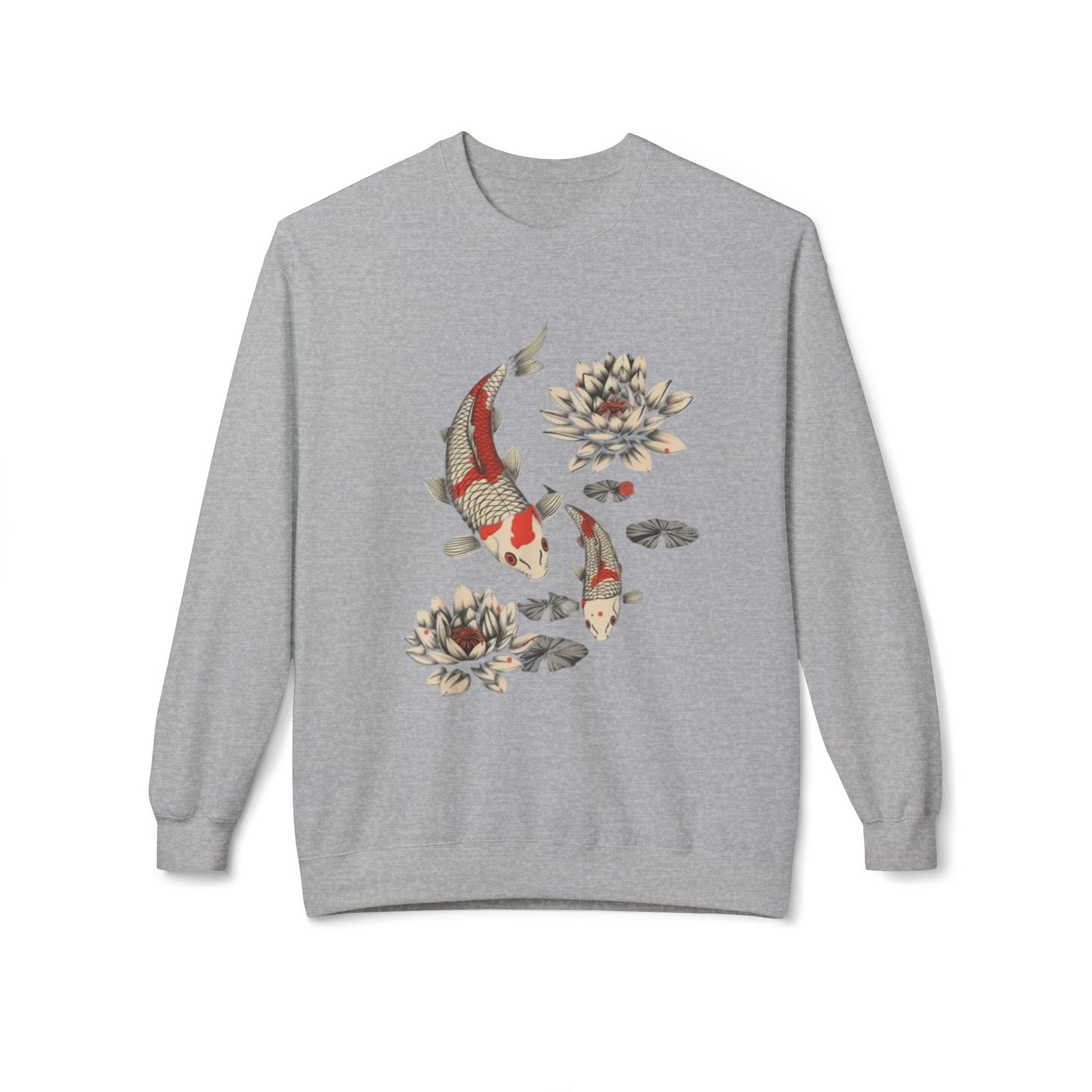 Koi Fish Lotus Crewneck Sweatshirt | Japanese Carp Floral Design - Image 9