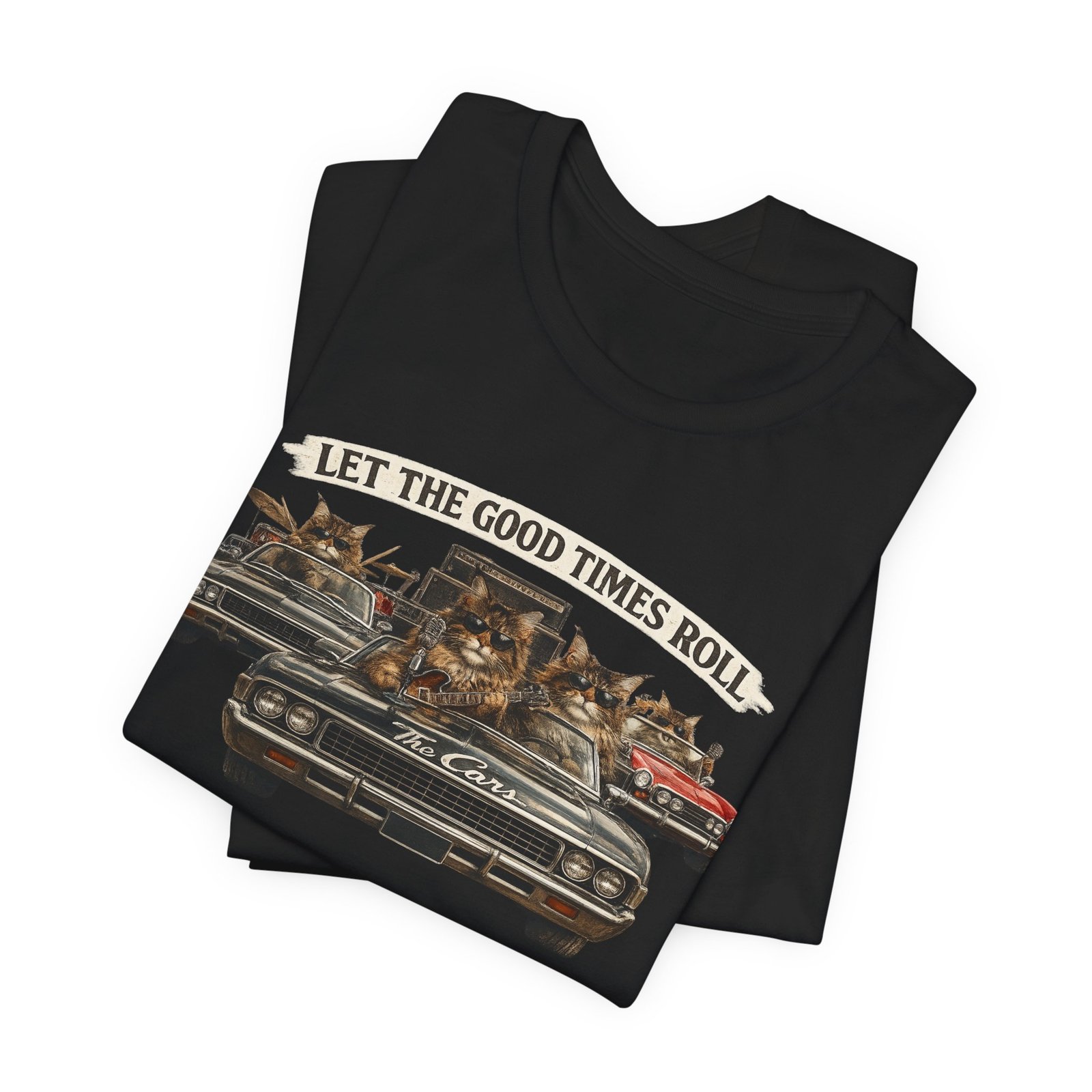 Let The Good Times Roll cats in classic car Tee | Vintage cat artwork - Image 4