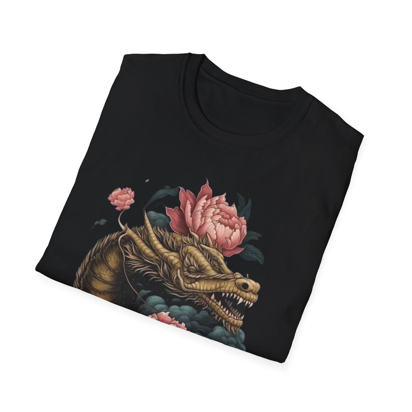 Dragon Head with Peonies T-Shirt | Floral Japanese Tattoo Inspired - Image 12
