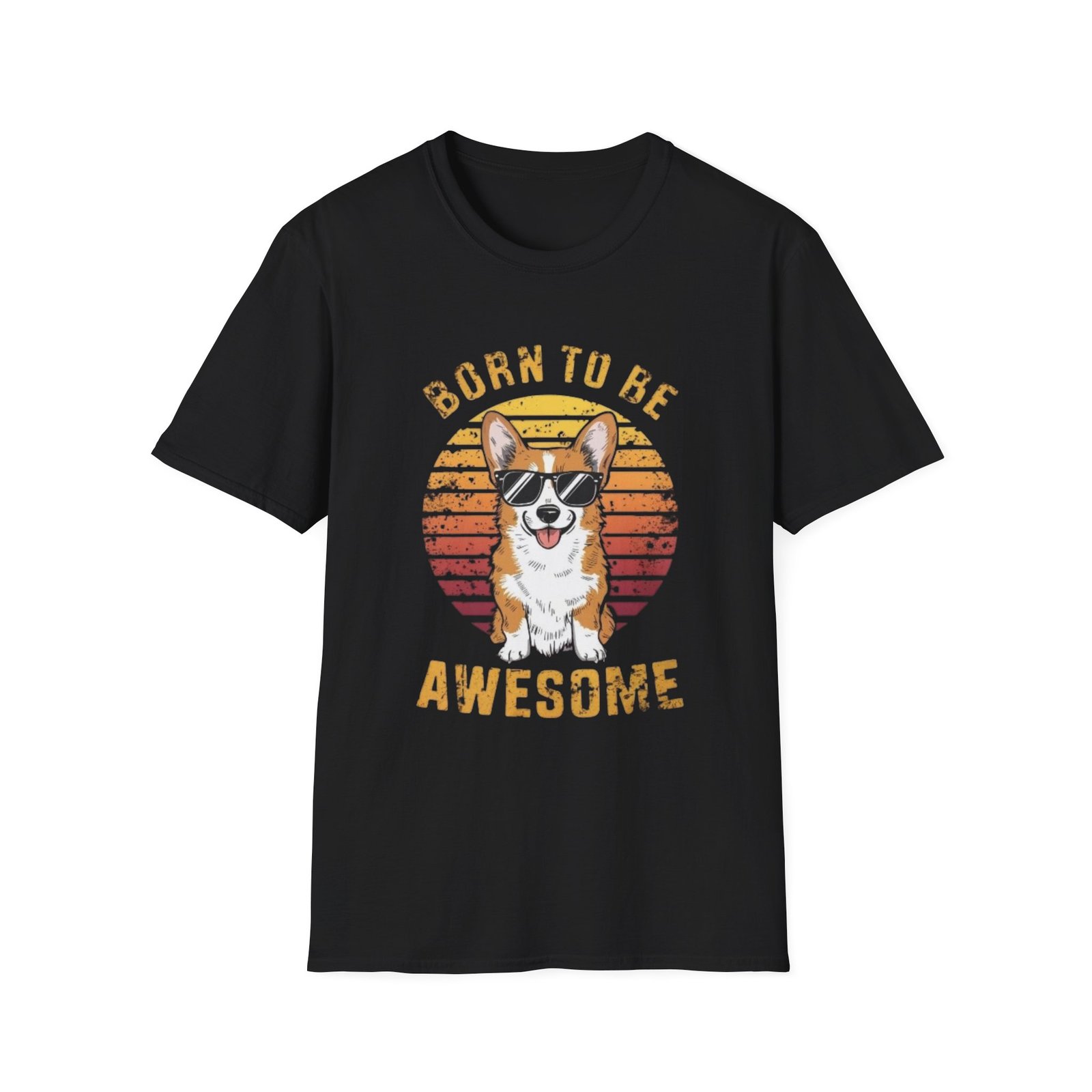 Corgi Sunglasses 'Born to Be Awesome' T-Shirt | Retro Sunset Dog Tee